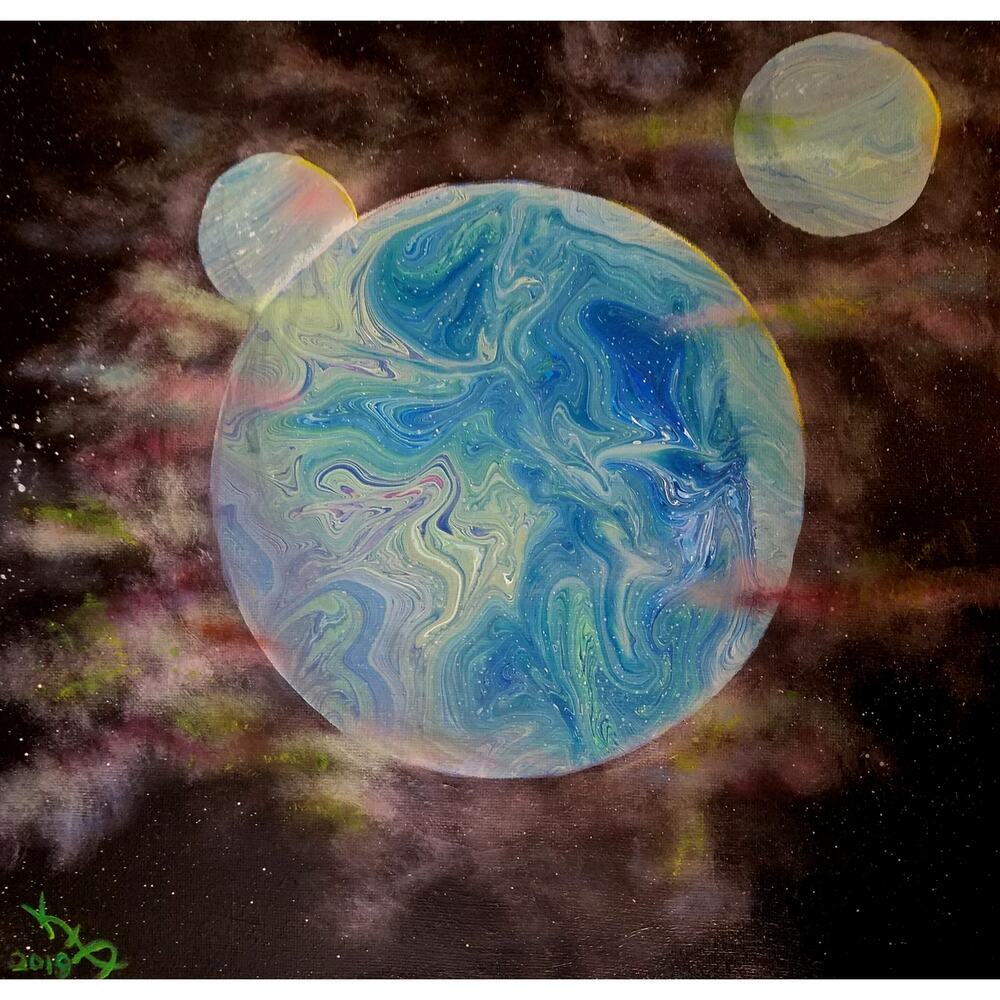 Art Print from my Original Work 10" x 10" "Double Moon Planet" Acid Free
